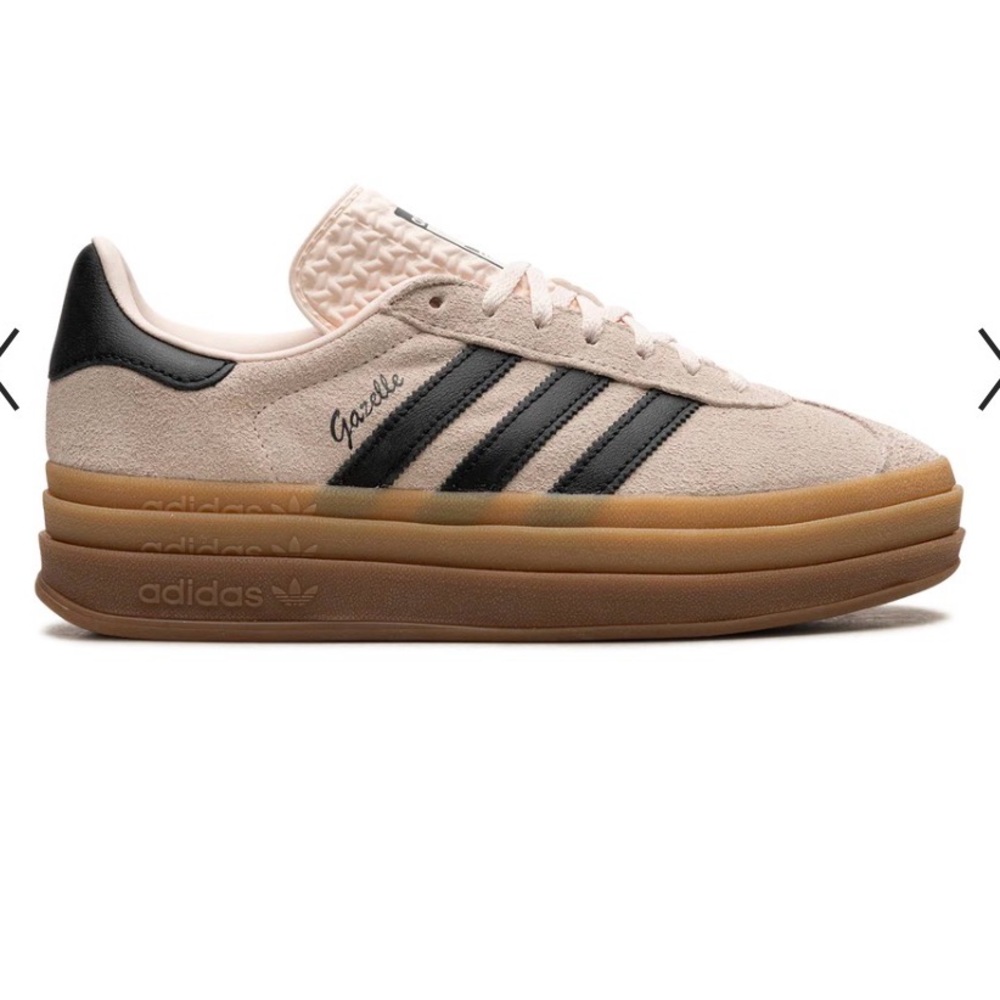 adidas Women’s Pale Pink Suede Sneakers with Black Stripes - Picture 3 of 5